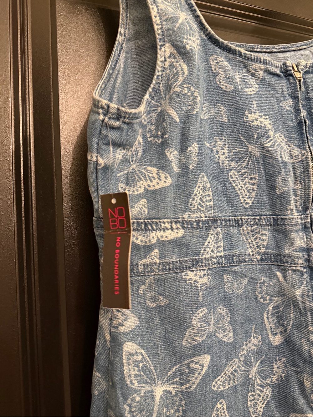 NWT Denim Butterfly Print Sleeveless Dress - Picture 4 of 4